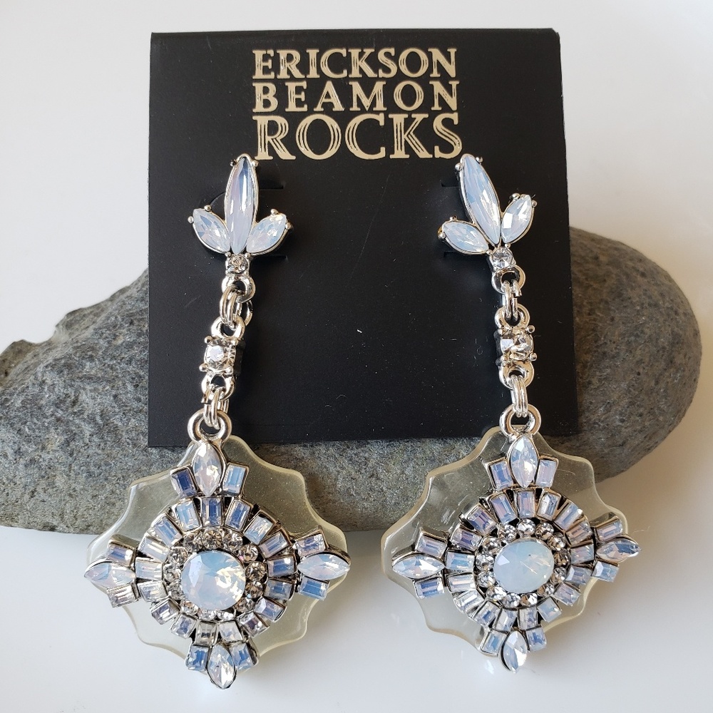 Erickson Beamon Rocks Silvertone Earring Opaque Cl - Picture 5 of 8